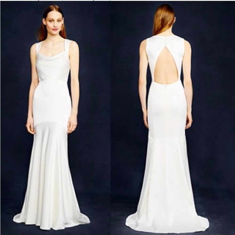 J. Crew Jillian A9994 Ivory Silk Minimalist Open Back Trumpet Wedding Gown 6